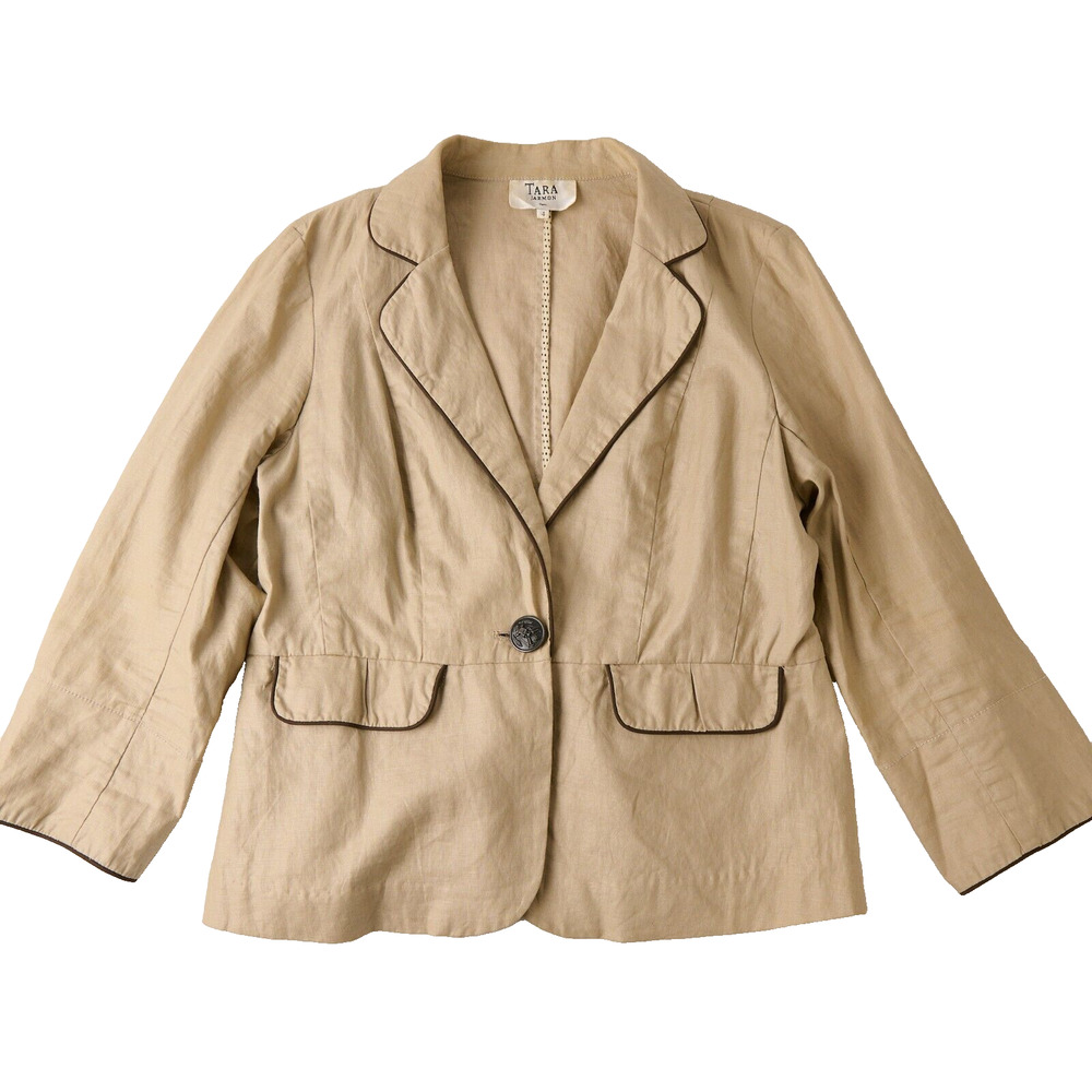 Y2K Tara Jarmon Blazer Jacket Women's 4 Linen Parisian Chic Old Money Academia